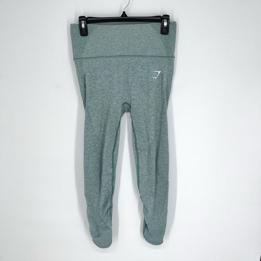 Gymshark Activewear Women's High Rise Stretchy Leggings Size M Green Zip Pocket